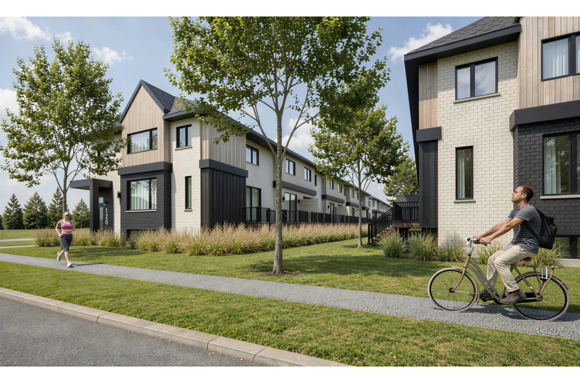 Perspective extérieure du projet — Unité de coin avec garage